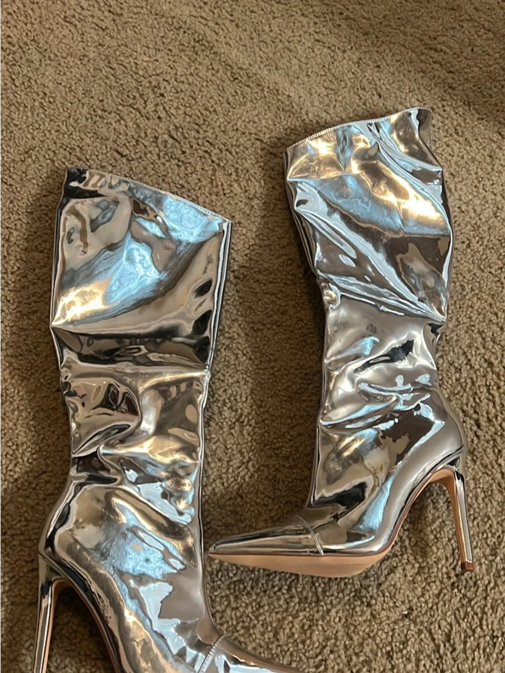 Silver Metallic Knee-High Stiletto Boots for Women